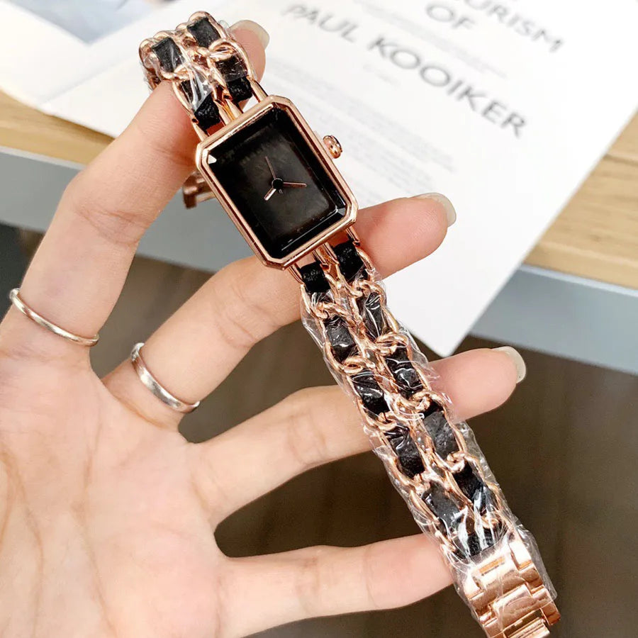 2025 NEW Fashion Brand Wrist Watches Woman Girl 20mm Rectangle Style Steel Metal Leather Band Quartz Luxury Square Clock
