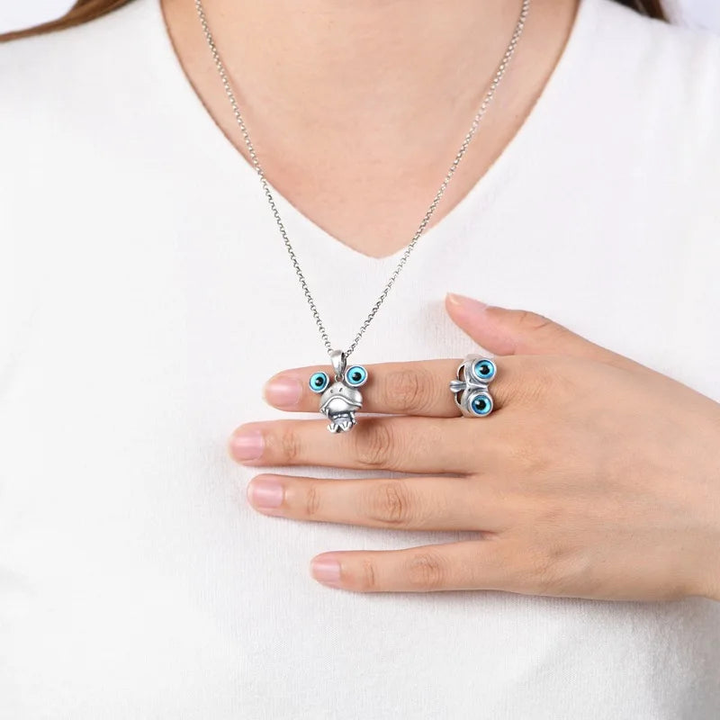 S925 Silver Charm Pendant Retro Personality Cute Big Eyes Frog Pendant Women's Fashion Creative Jewelry