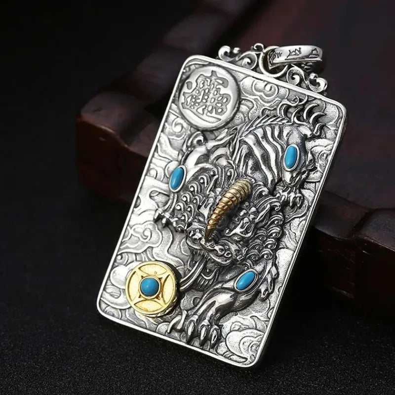 Necklace Pendant Real 925 Sterling Silver Lucky Brave Troops Inlaid Turquoise Luxury Brand Fine Jewellery Woman Man 2025 Gift P9