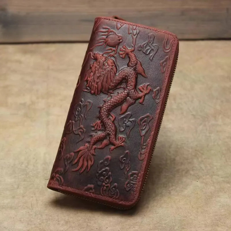 COSMO Unisex Dragon Embossed Card Wallet Oriental Style Leather Handmade