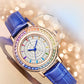 Women Fashion Quartz Watch Light Luxury Brand All Sky Star Leather Strap Diamond Jewelry Crystal Ladies Wristwatches Gift