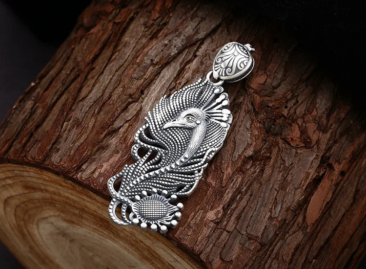 925 Sterling Silver Peacock Bird Locket Necklace - Antique Finish Retro Unique Jewelry Gift