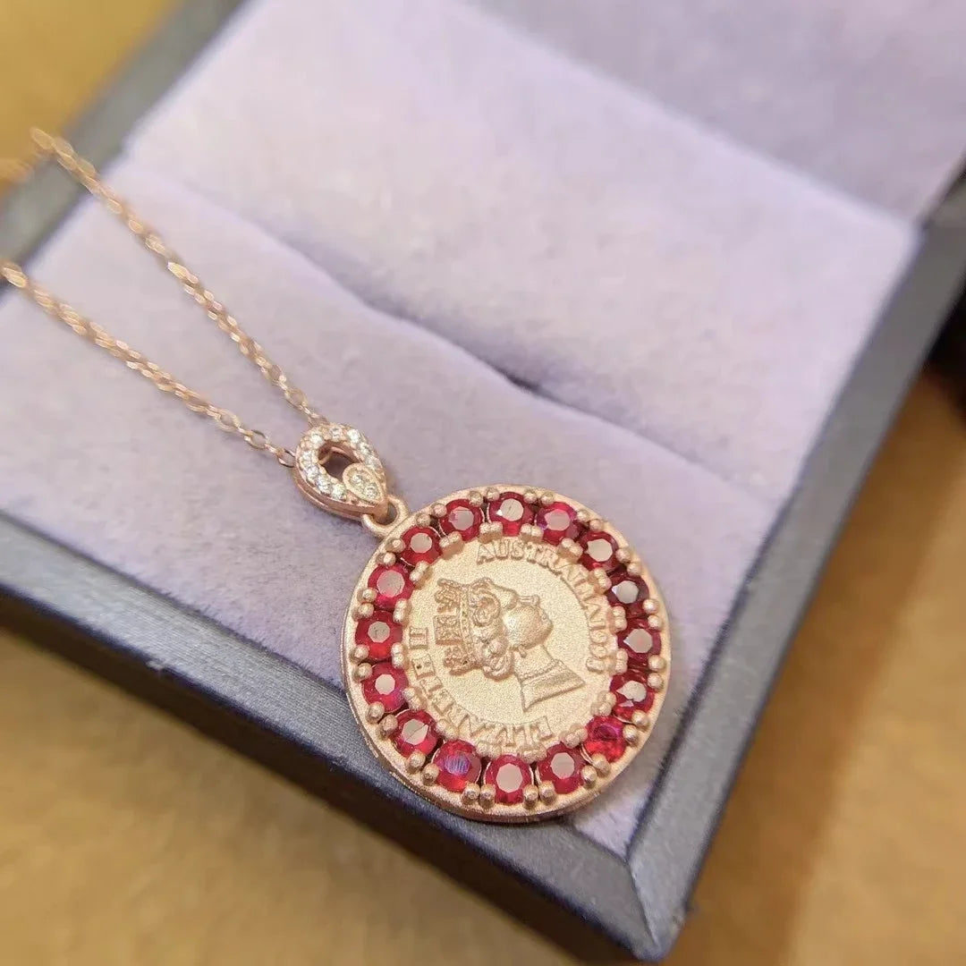 Vintage Sterling Silver Queen Pendant with 3mm Natural Ruby 18K Gold Plated 925 Silver Ruby Necklace Pendant