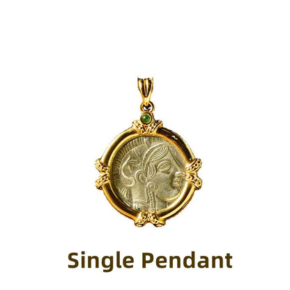 TIYINUO Authentic AU750 Real 18K Real Gold Ancient Coin Athena Owl Pendant Twisted Rope Necklace Delicate Gift For Woman Jewelry