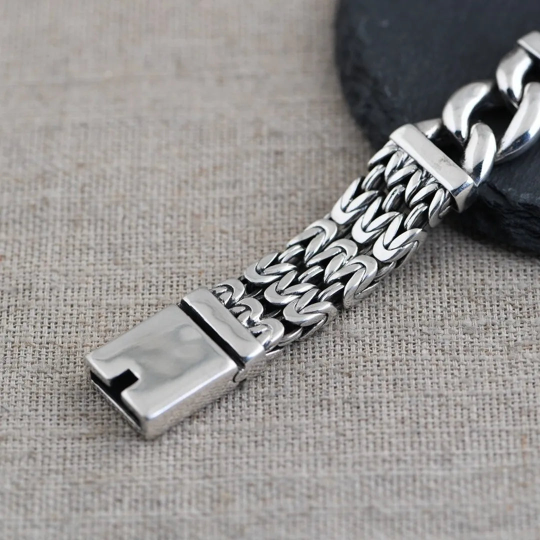 BOCAI NEW S925 Sterling Silver Vintage Personality Peace Pattern Buckle Men's Bracelet