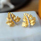 ZOCA Vintage Brushed Craft 925 Sterling Silver Thick Gold Plated Maple Leaf Stud Earrings Elegant Daily Wear Women Gift Jewelry