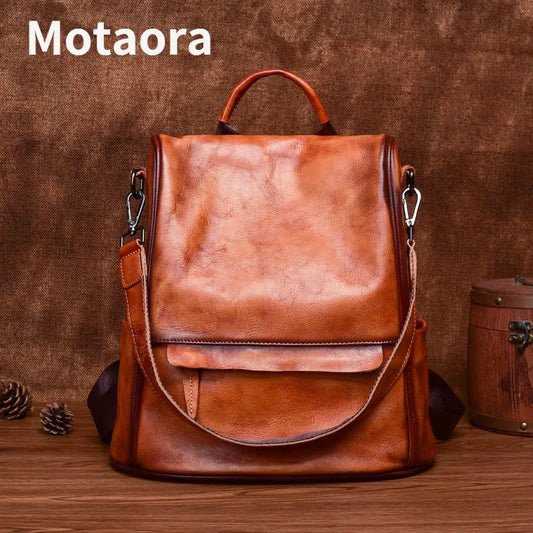 MOTAORA Vintage Women Backpacks 2025 New Genuine Leather Anti Theft Backpack Cowhide Large Capacity Ladies Travel Luxury Bags