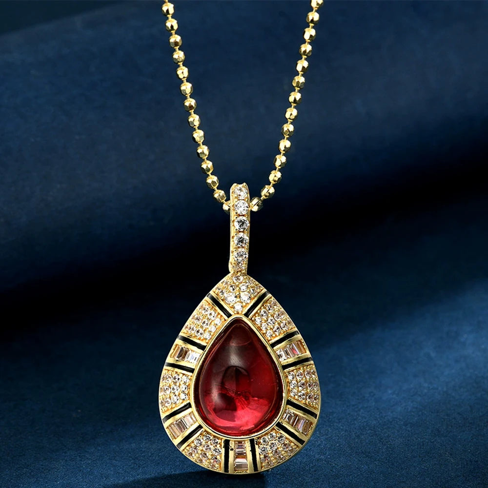 WUIHA Vintage 100% 925 Sterling Silver 9 * 12 MM Lab Sapphire High Carbon Diamonds Ruby Gemstone Pendant Necklace Fine Jewelry