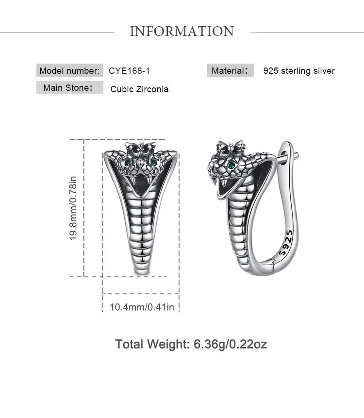 Eudora Real 925 Sterling Silver Snake Circle Earrings Round Small Hoop Retro Textures Snake Earrings For Women Man Fine Jewelry