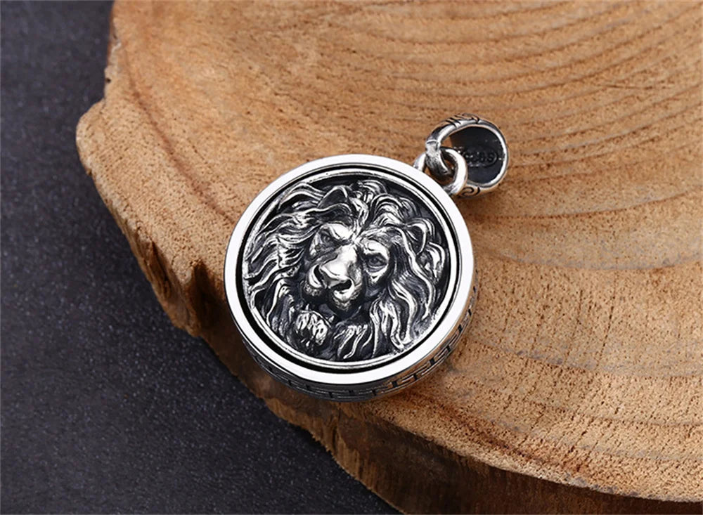 Genuine S925 Sterling Silver Charm Pendants for Women Men New Fashion Relief Lion Head Rotatable Vintage Punk Jewelry Wholesale