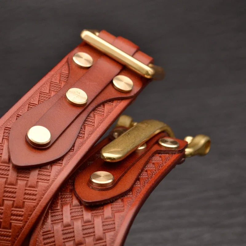 Cavalry genuine copper buckle belt, hand strap Cavalry men's casual pants belt 100% cowhide genuine leather men's denim belt