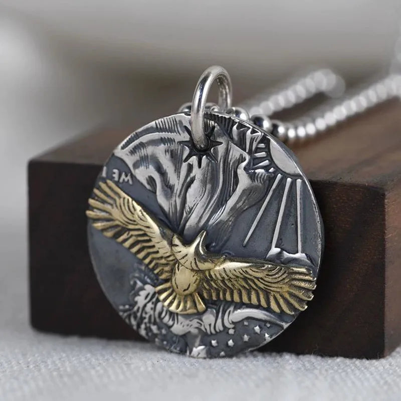 Necklace Pendant Pure 925 Sterling Silver Flying Eagle Round Card Luxury High Quality Jewelry 2025 Trend Man Necklaces Woman P22