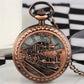 Steampunk Vintage Train Pattern Mechanical Hand-wind Pocket Watch Red Copper Pendant Antique Clock Manual Mechanism Timepiece