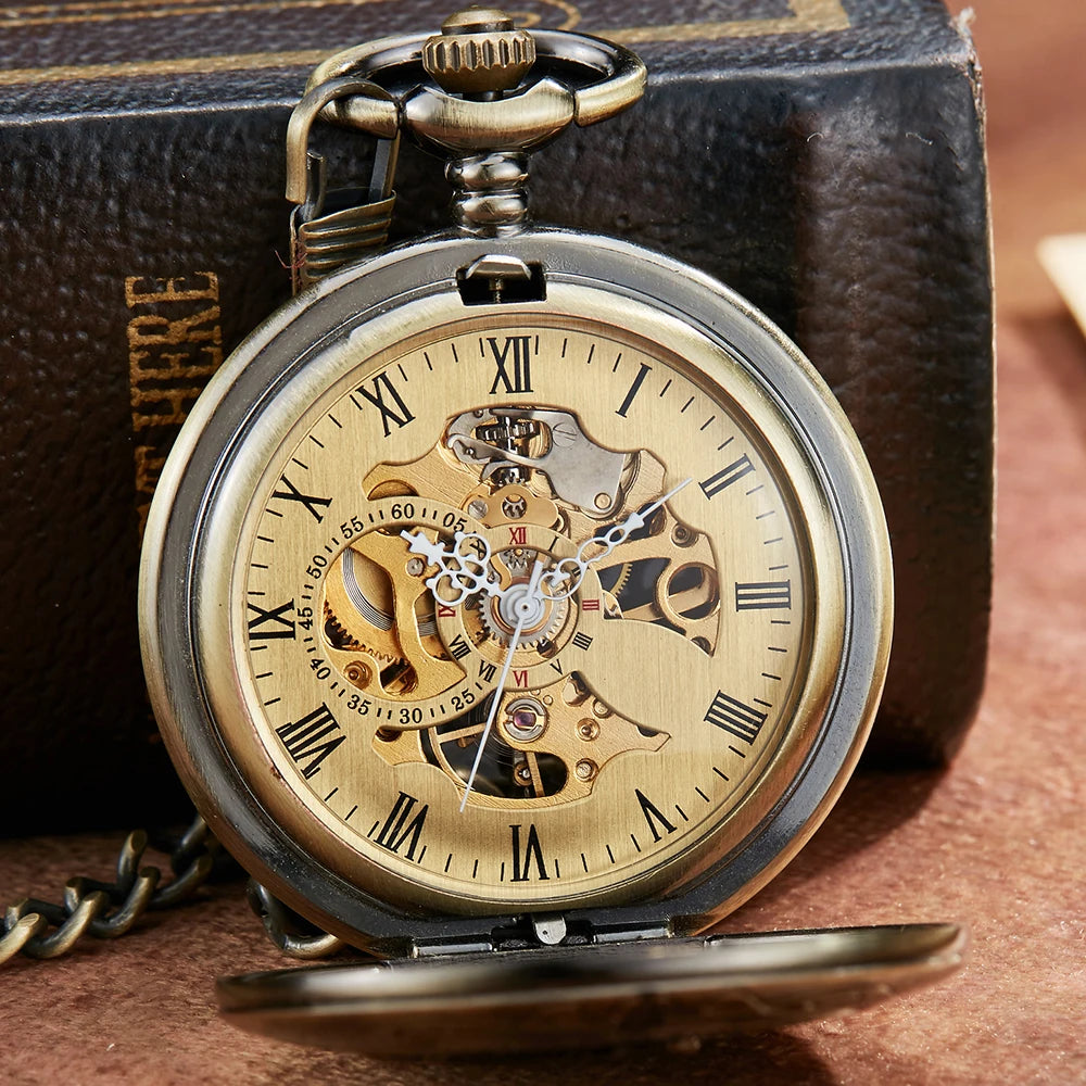 Mechanical Pocket Watch Luxury Antique Skeleton Men Steampunk Mechanical Fob Watches Clock Pendant Hand-winding Relogio De Bolso