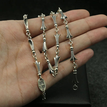 Punk hip hop925 sterling silver necklace military flower silver chain men and women trendysweater chain thai silver fan necklace