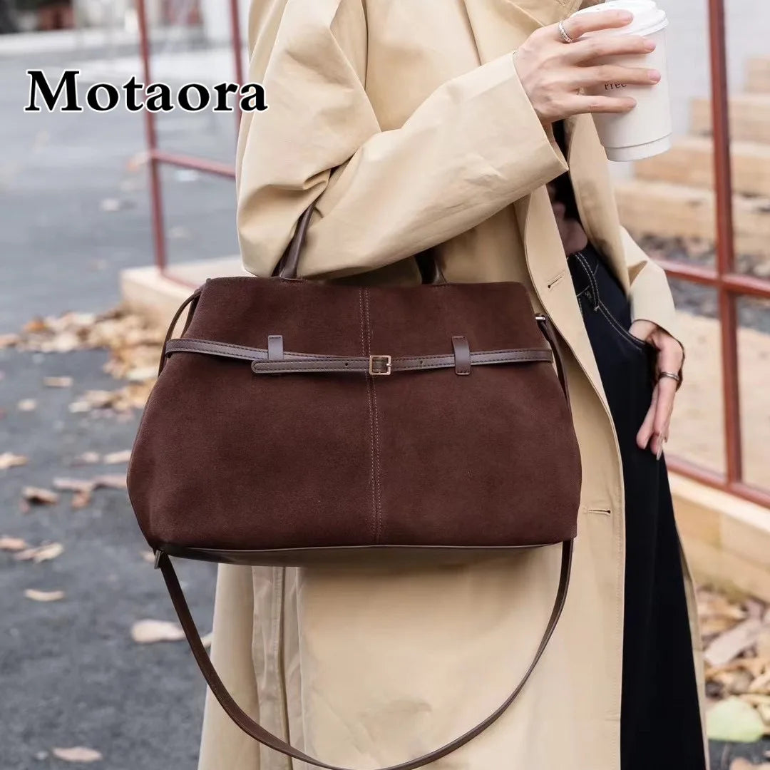 MOTAORA Women's Genuine Leather Tote Bag Large Capacity Frosted Retro Shoulder/Crossbody Bag Casual Commuter Handbag 2025