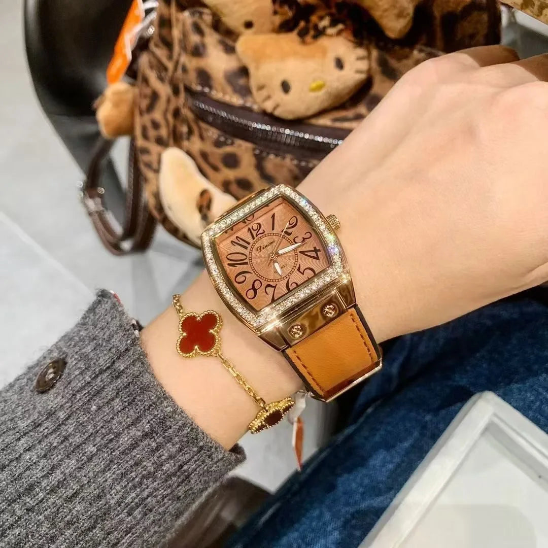 Timini Women's Watch Hot Selling Rose Red Belt Watch Women's Large Plate Xiaohongshu 77120