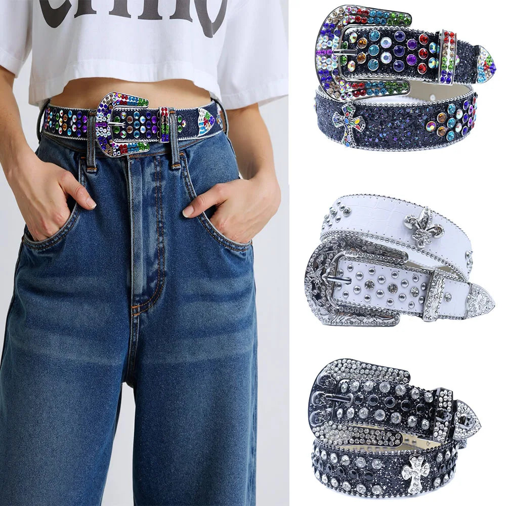New Unisex Y2K Belt Shine Women Men Plus Size Punk Rhinestone Belt Crystal For Jeans Pants Gift