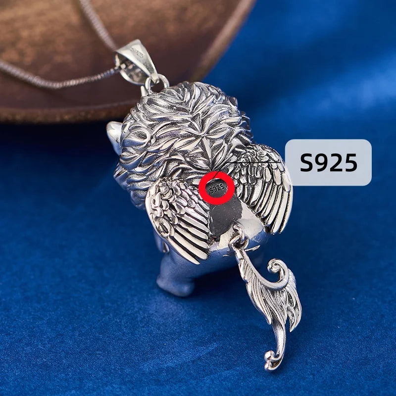 S925 Sterling Silver Pendant for Women Men Retro Wealth Mascot Pixiu Inlaid Rock Crystal Balls Charm Fashion Jewelry Wholesale