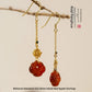 Red Agate Silver Plated Small Flower Good Luck Longevity Lock Agate Earrings Vintage Style for Cheongsam Hanfu Retro Aesthetic