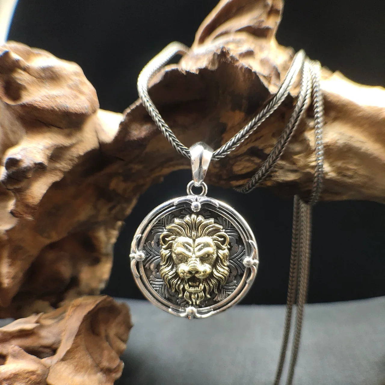 BOCAI New style s925 Silver Street Fashion Lion Head Medallion endant Retro Hip-Hop Personality Men's Pendant