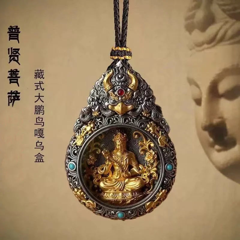 Blessing Yellow Jambhala Tathagata Avalokitesvara Necklace For Men Jewelry Ethnic Style Relief Roc Box Buddha Pendant Women Gift