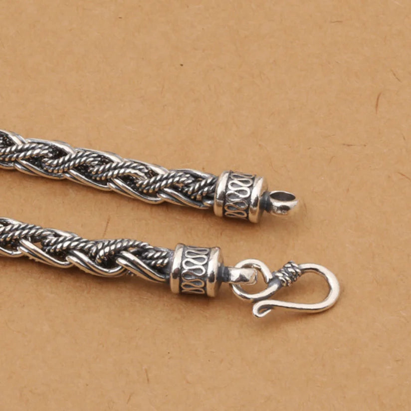 Unibabe Real Silver Vintage Heavy Weave Necklace Men Male S925  Sterling Silver Rope Long Chain Retro Pendant Necklace Jewelry