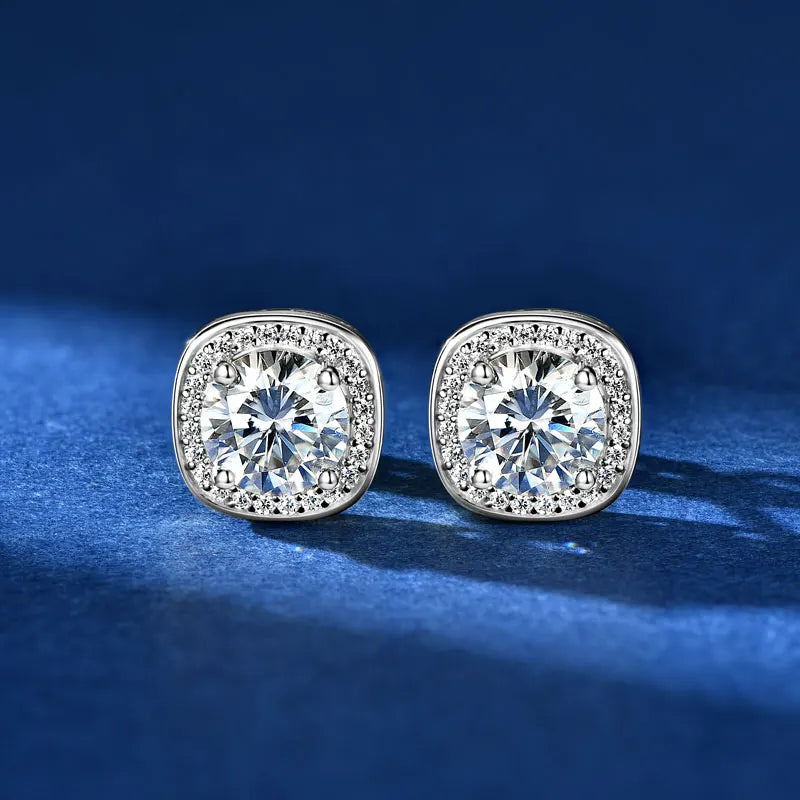 Rrjzz Classic Square 1CT Moissanit Women Earrings with Certificate 925 Sterling Silver Vintage Stud Ear for Wedding Fine Jewelry