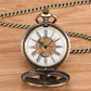 Antique Vintage Phoenix Half Hunter Clock Mechanical Hand Winding Pocket Watch for Men Women Roman Number Skeleton Fob Chain