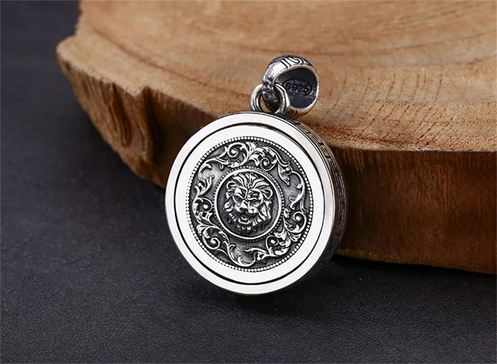 Genuine S925 Sterling Silver Charm Pendants for Women Men New Fashion Relief Lion Head Rotatable Vintage Punk Jewelry Wholesale