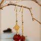 Red Agate Silver Plated Small Flower Good Luck Longevity Lock Agate Earrings Vintage Style for Cheongsam Hanfu Retro Aesthetic