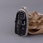 General Guan Gong Pendant Necklace Obsidian, S925 Silver Ethnic Vintage Inlaid Jewelry