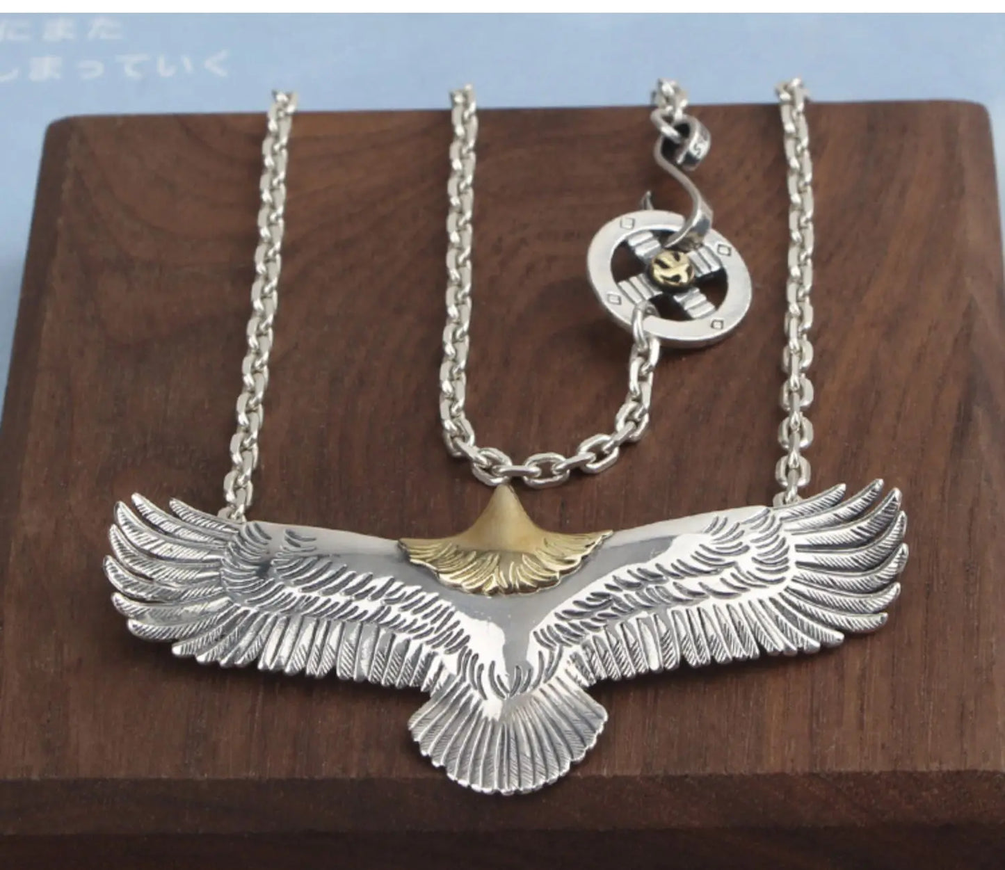 Japanese Style Trendy S925 Sterling Silver Eagle Pendant Necklace for Men and Women Sweater Chain Hip-Hop Punk Style Jewelry
