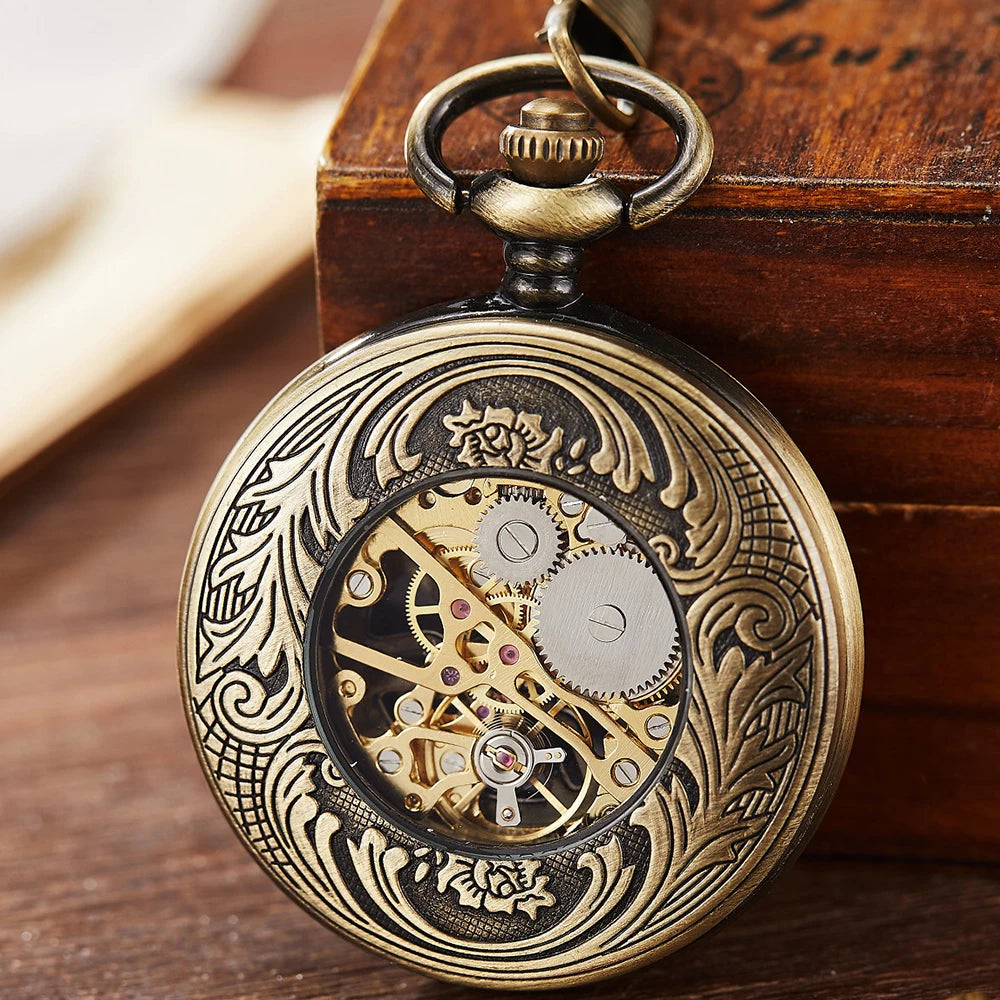 Mechanical Pocket Watch Luxury Antique Skeleton Men Steampunk Mechanical Fob Watches Clock Pendant Hand-winding Relogio De Bolso
