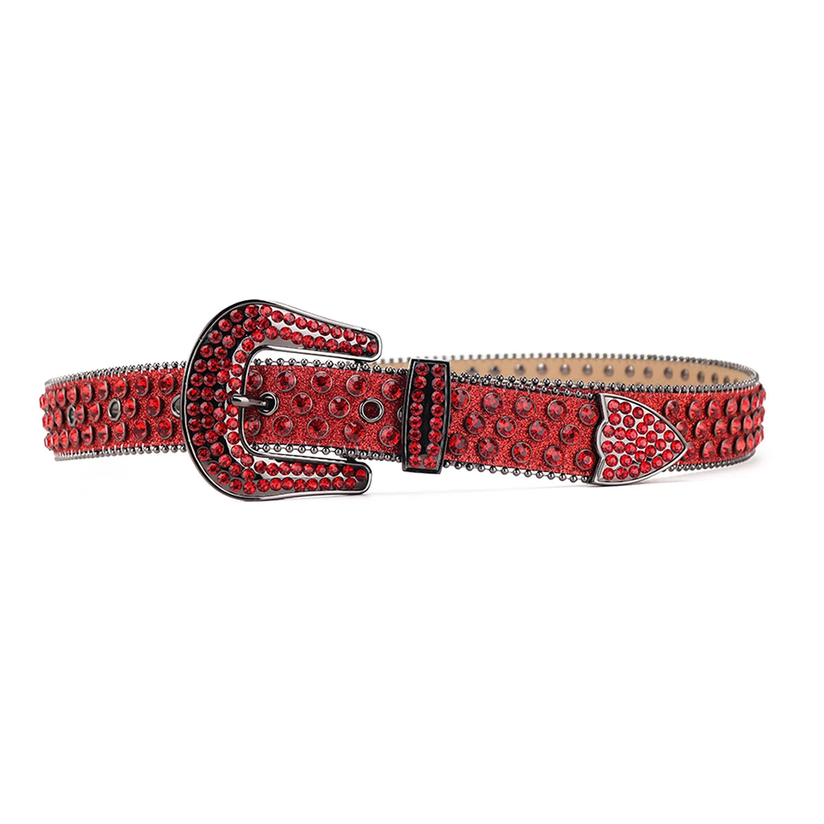 Men's Women's Fashion Sparkle Red Rhinestone Belt Strap Western Cowboy Cowgirl Bling Bling Crystal Studded Belt for Jeans Dress