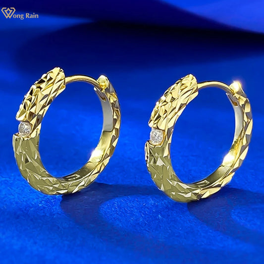 Wong Rain Sparkling Solid 925 Sterling Silver VVS1 3EX D Color Real Moissanite Diamonds Gem Vintage Hoop Earrings Fine Jewelry