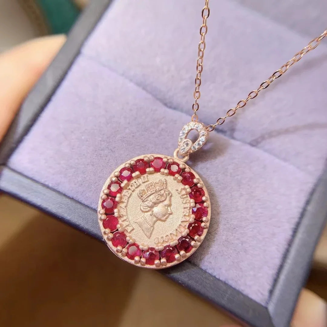 Vintage Sterling Silver Queen Pendant with 3mm Natural Ruby 18K Gold Plated 925 Silver Ruby Necklace Pendant