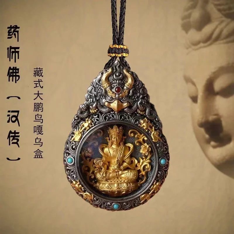 Blessing Yellow Jambhala Tathagata Avalokitesvara Necklace For Men Jewelry Ethnic Style Relief Roc Box Buddha Pendant Women Gift