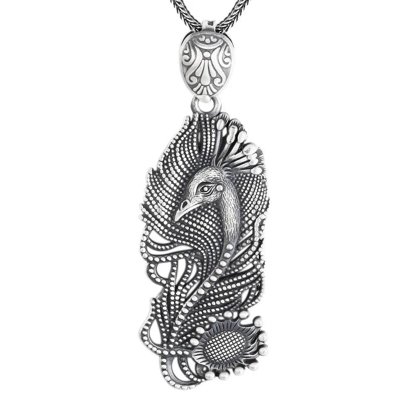 925 Sterling Silver Peacock Bird Locket Necklace - Antique Finish Retro Unique Jewelry Gift