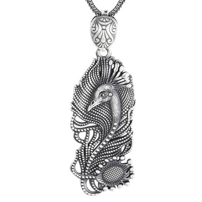 925 Sterling Silver Peacock Bird Locket Necklace - Antique Finish Retro Unique Jewelry Gift