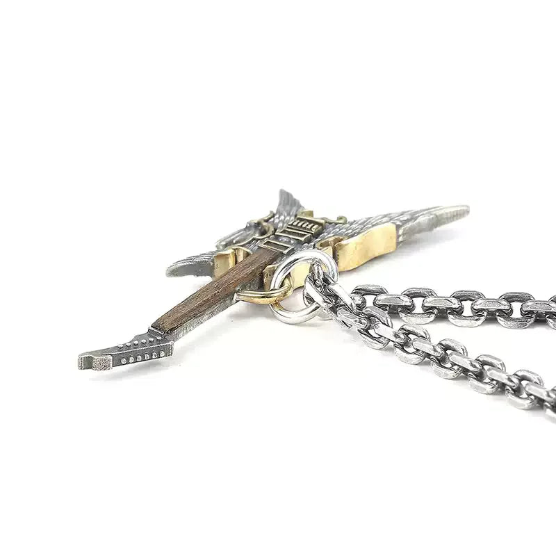 Necklace Pendant Real 925 Sterling Silver Feather Wings Music Guitar Luxury Brand Fine Jewellery Woman Man 2025 Love Gift P79