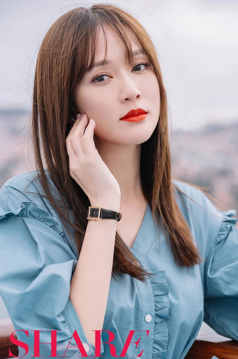 CARNIVAL Fashion Watch for Women Brand Luxury Ladies Square Leather Girls Quartz Wristwatches Waterproof Womens 2025 Reloj Mujer