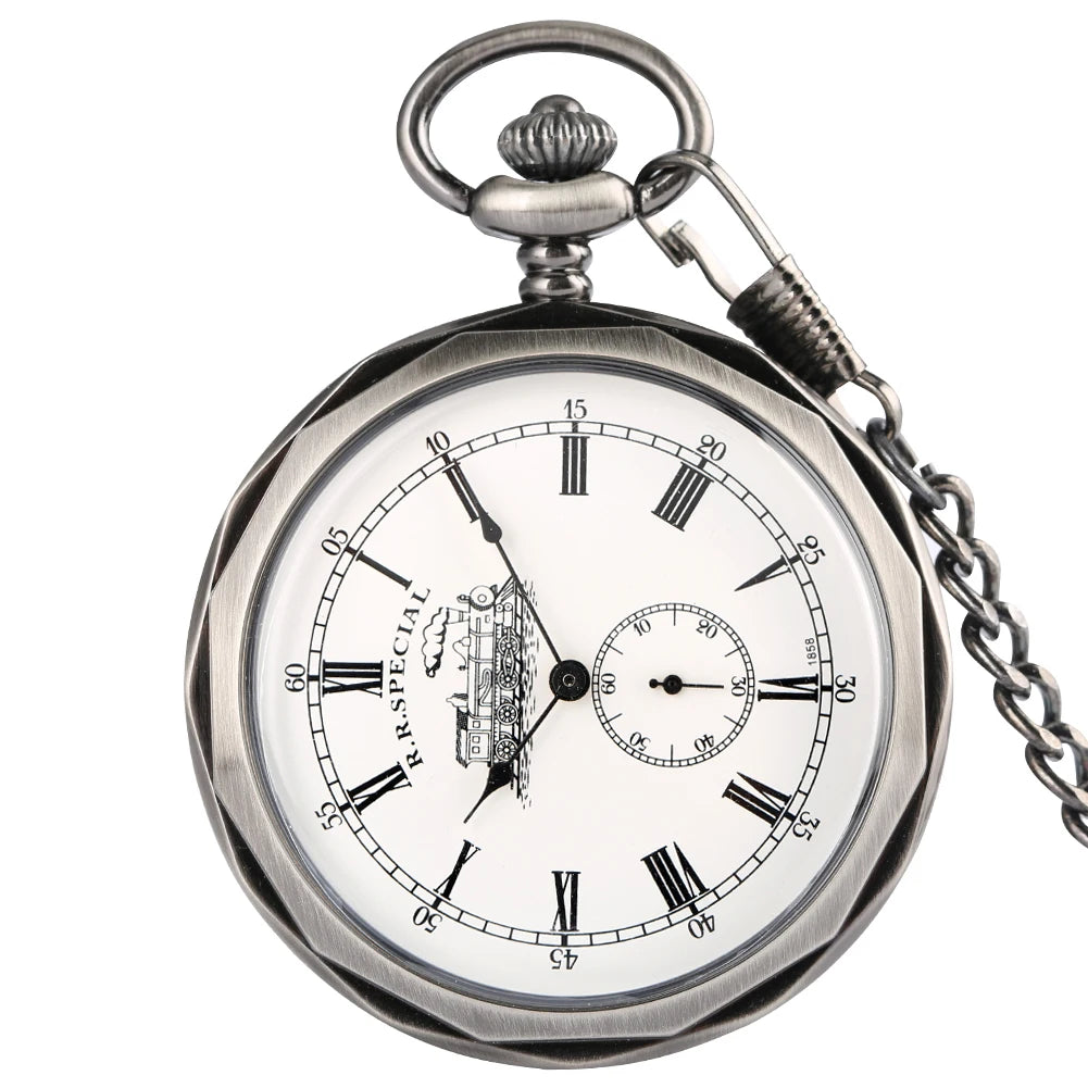 Steampunk Antique Stylish Mechanical Hand Winding Men Pocket Watch Unique Dial Design Open Face Pendant Luxury Pocket Clock Man
