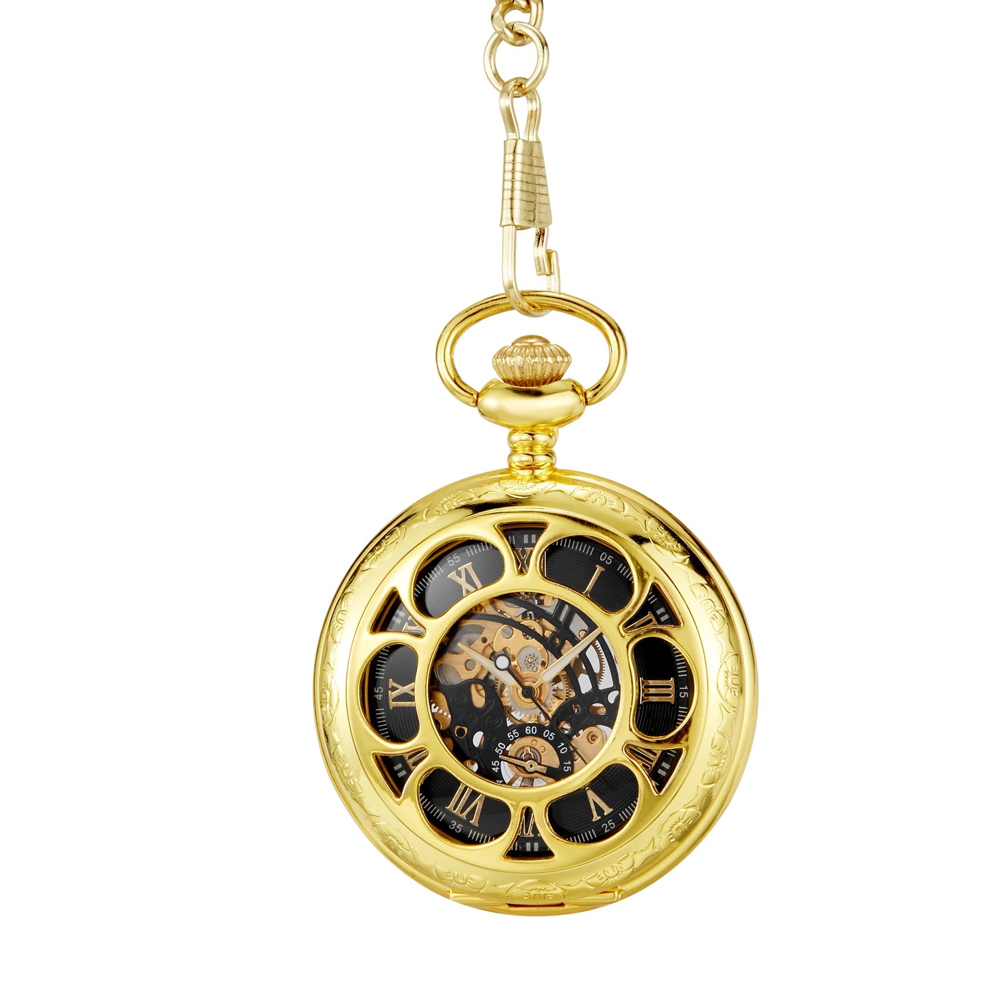 Retro classic mechanical pocket watch luminous petals hollowed out flip cover manual winding men women mechanical pocket watch