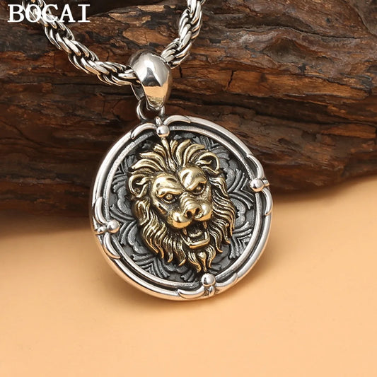BOCAI New style s925 Silver Street Fashion Lion Head Medallion endant Retro Hip-Hop Personality Men's Pendant