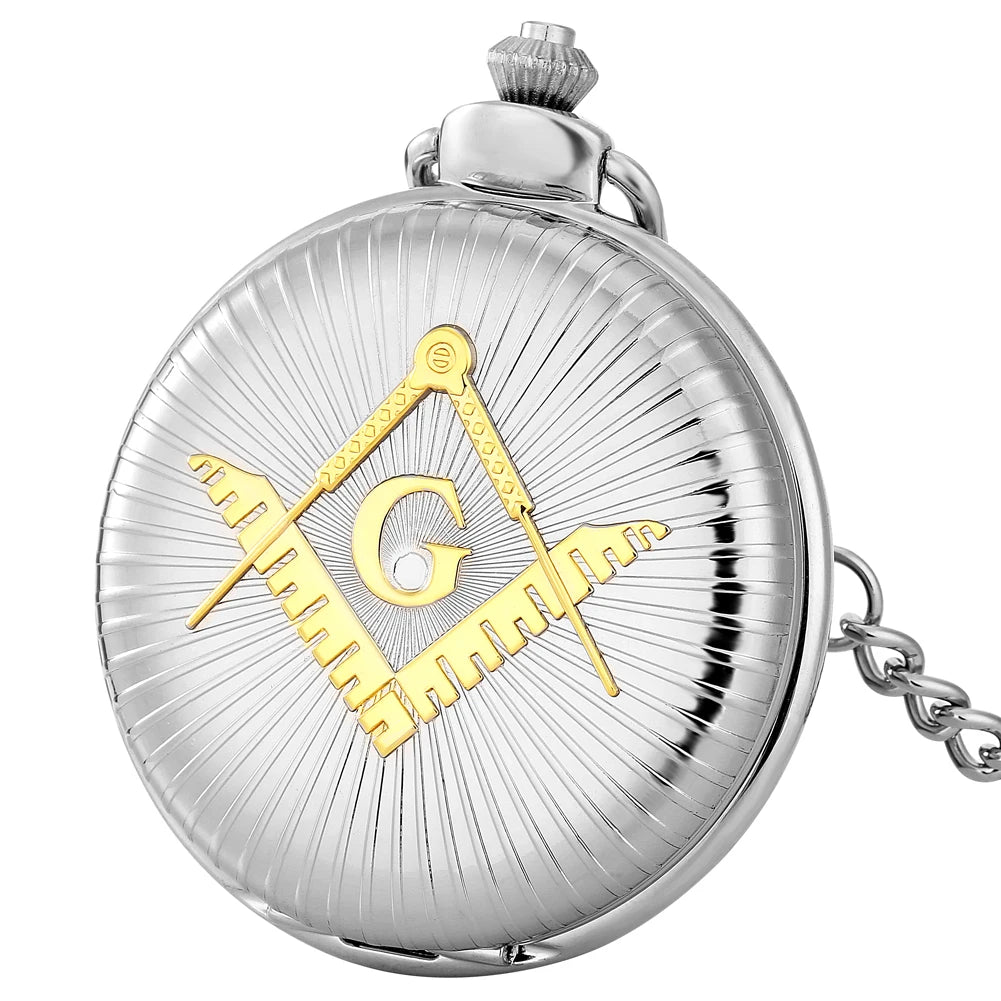 Steampunk Bronze/Gold Freemason Symbol Quartz Pocket Watch Fob Chain Pendant Clock High Grade Antique Pocket Timepiece Gifts