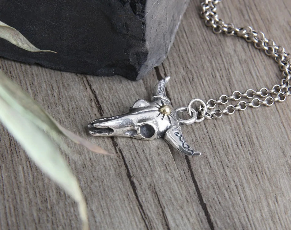 Real s925 Sterling Silver Pendant For Men Retro And Domineering Bull Head Pendant European And American Punk Style Jewelry