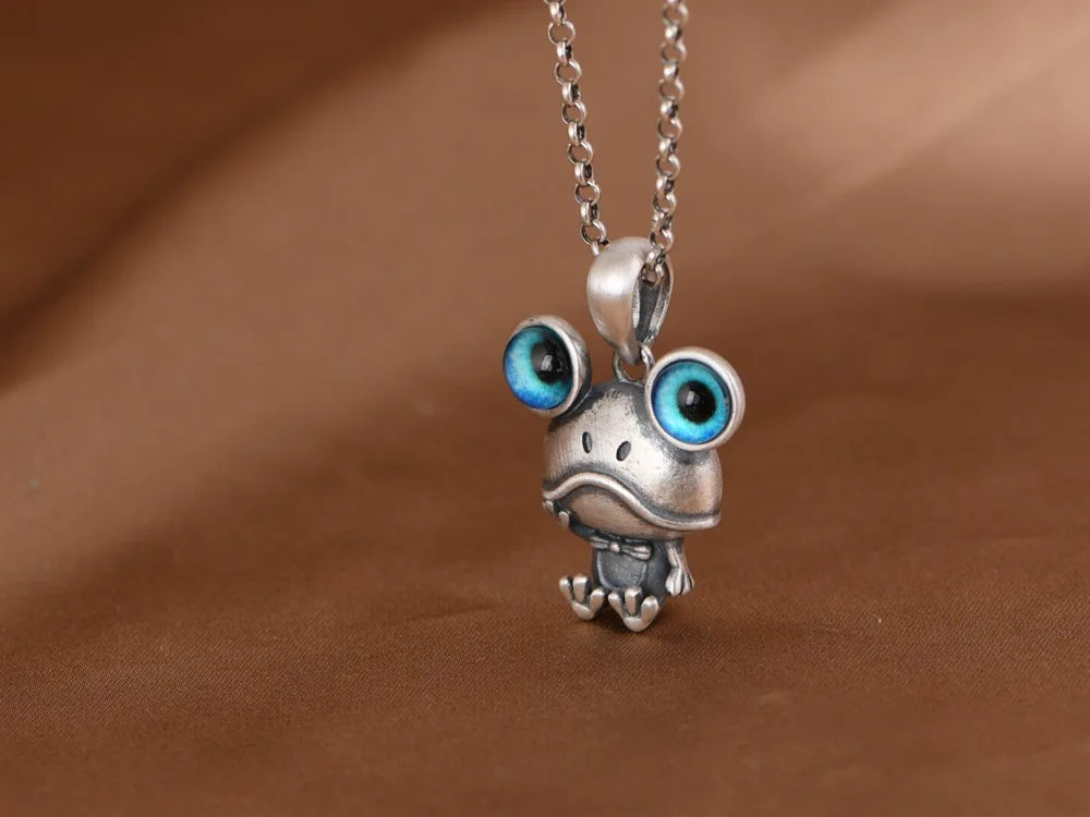 S925 Silver Charm Pendant Retro Personality Cute Big Eyes Frog Pendant Women's Fashion Creative Jewelry