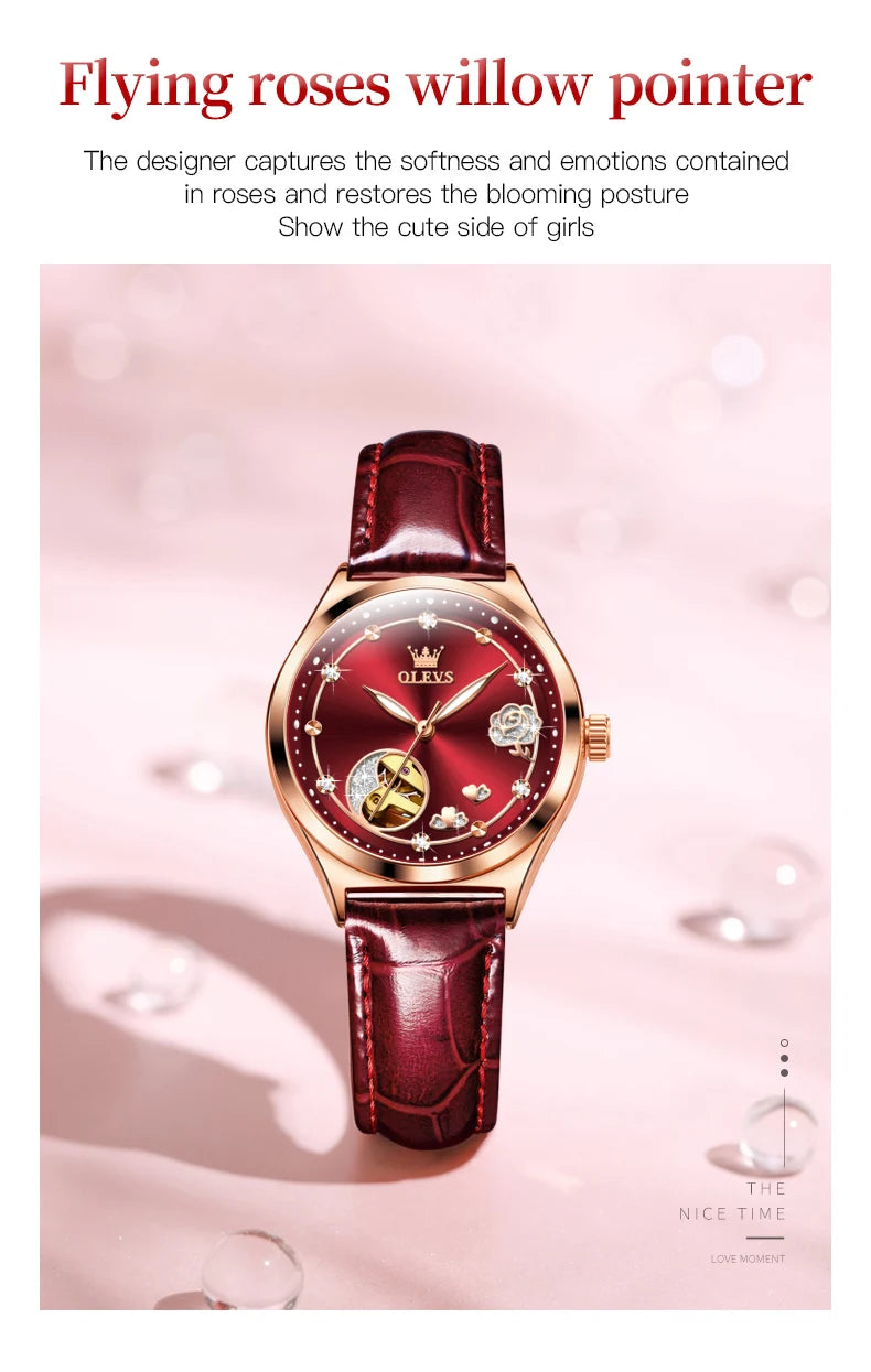 OLEVS Brand Ladies' Watch Fully Automatic Mechanical Watch Fashion Leather Strap 6601