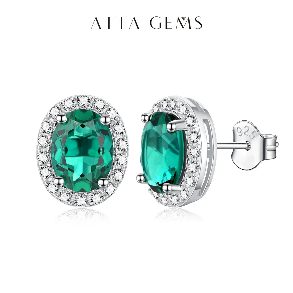 ATTAGEMS Vintage 925 Sterling Silver Lab Grown Moissanite Diamonds Emerald Gemstone Oval Cut Earrings Fine Jewelry Wholesale